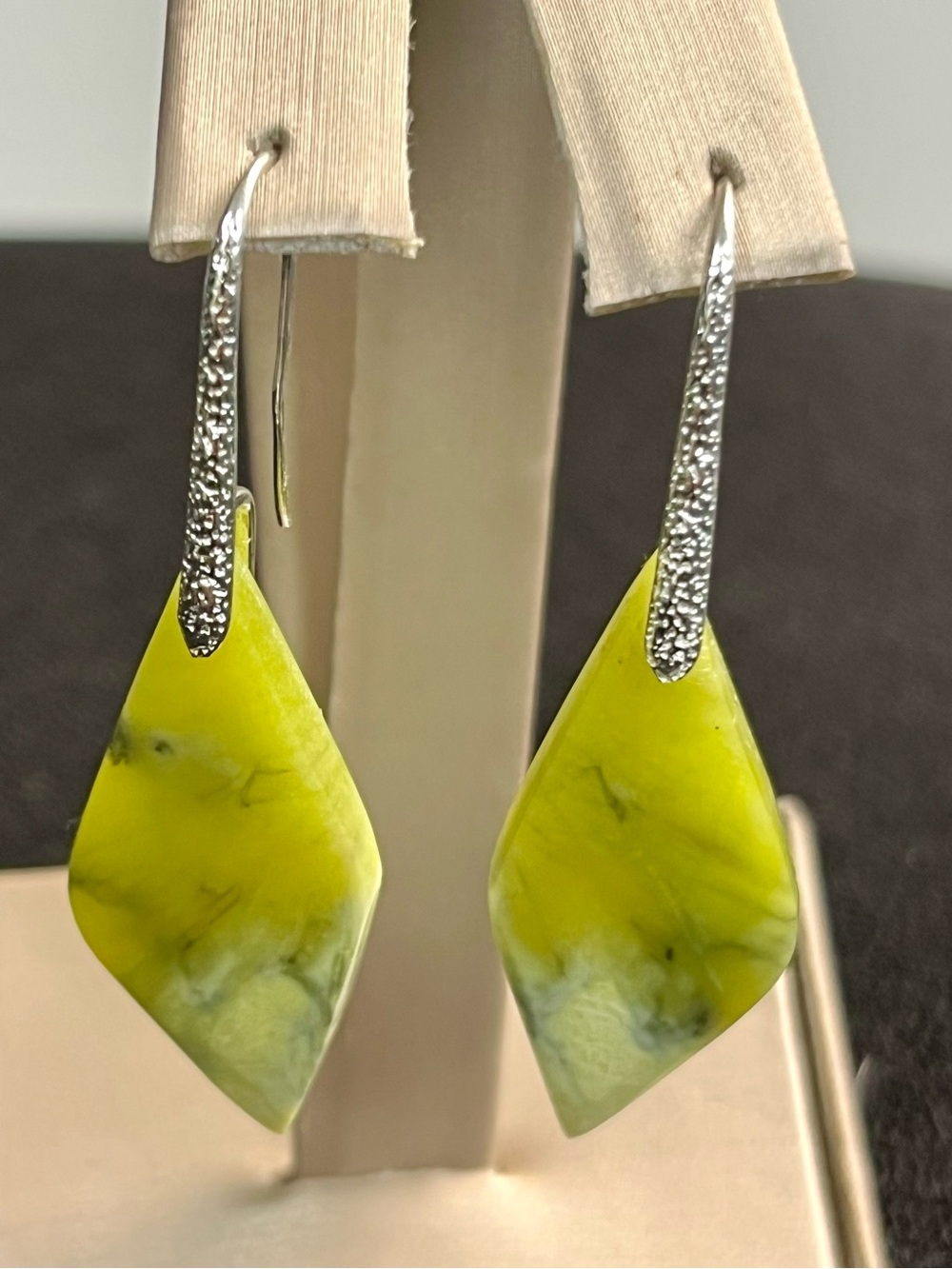 Green Opal genuine stones on sterling silver trendy hook back ..
